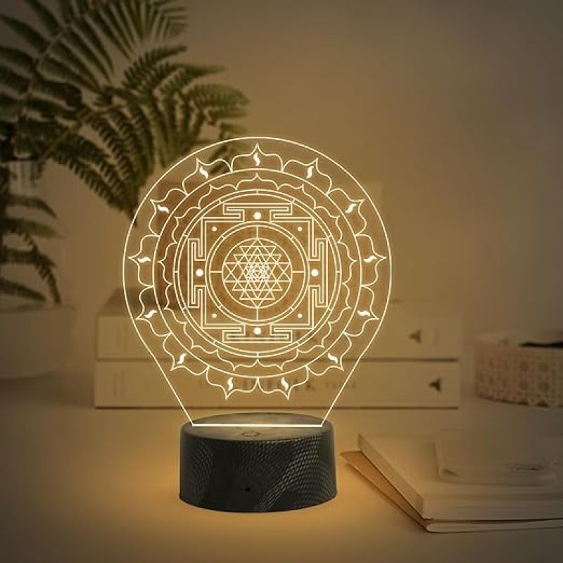 3D Illusion Shri Yantra night lamp with Warm White Light Meditation ,Yoga Room & Home Decor