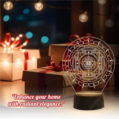 3D Illusion Shri Yantra night lamp with Warm White Light Meditation ,Yoga Room & Home Decor