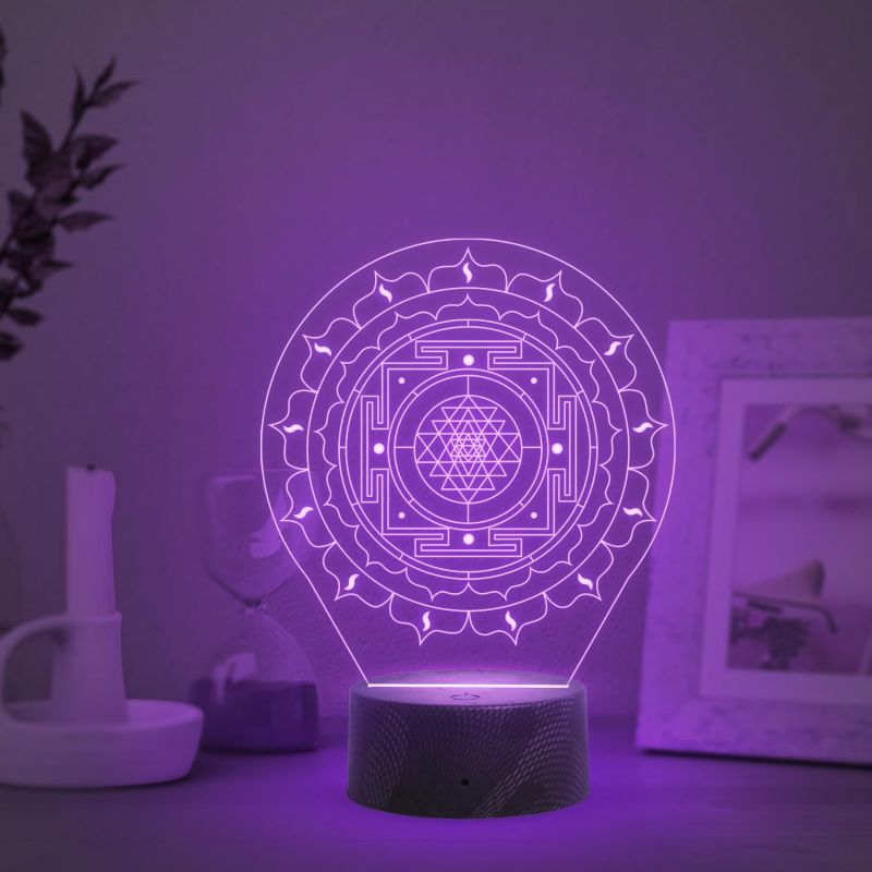3D Illusion Shri Yantra night lamp with Automatic Color Changing Light Meditation ,Yoga Room & Home Decor