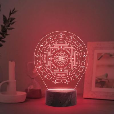 3D Illusion Shri Yantra night lamp with Automatic Color Changing Light Meditation ,Yoga Room & Home Decor