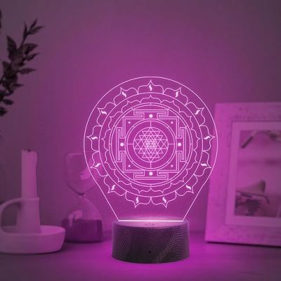 3D Illusion Shri Yantra night lamp with Automatic Color Changing Light Meditation ,Yoga Room & Home Decor