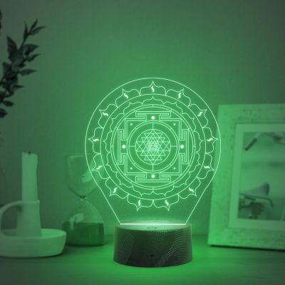 3D Illusion Shri Yantra night lamp with Automatic Color Changing Light Meditation ,Yoga Room & Home Decor
