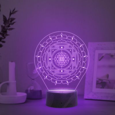 3D Illusion Shri Yantra night lamp with Automatic Color Changing Light Meditation ,Yoga Room & Home Decor