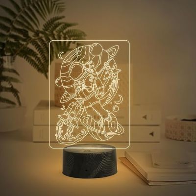 3D Illusion Astronaut Space Night Lamp with Warm White Light Kids’ Bedroom, Gaming Room, Home & Party Décor