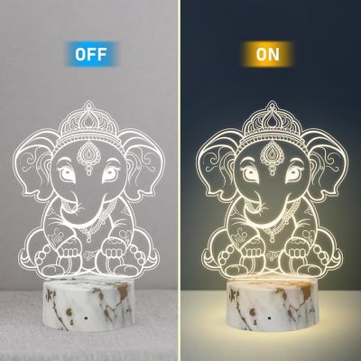 3D Illusion Lord Shree Ganesha Night Lamp with Warm White Light Blessing Gift Home, Office, Pooja Room Religious Decoration