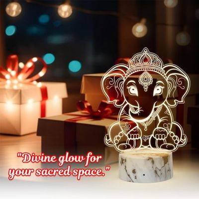 3D Illusion Lord Shree Ganesha Night Lamp with Warm White Light Blessing Gift Home, Office, Pooja Room Religious Decoration