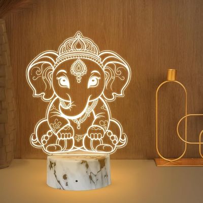 3D Illusion Lord Shree Ganesha Night Lamp with Warm White Light Blessing Gift Home, Office, Pooja Room Religious Decoration