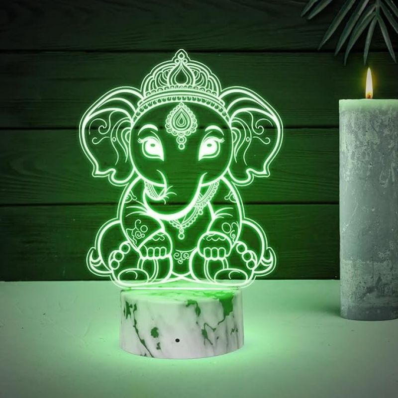 3D Illusion Lord Shree Ganesha Night Lamp with Automatic Color Changing Light Blessing Gift Home, Office, Pooja Room Religious Decoration