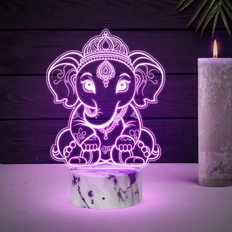 3D Illusion Lord Shree Ganesha Night Lamp with Automatic Color Changing Light Blessing Gift Home, Office, Pooja Room Religious Decoration