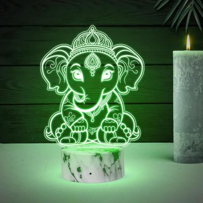 3D Illusion Lord Shree Ganesha Night Lamp with Automatic Color Changing Light Blessing Gift Home, Office, Pooja Room Religious Decoration