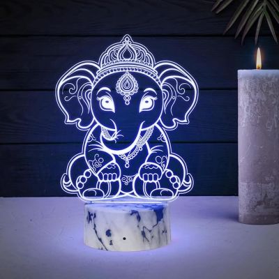 3D Illusion Lord Shree Ganesha Night Lamp with Automatic Color Changing Light Blessing Gift Home, Office, Pooja Room Religious Decoration