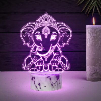 3D Illusion Lord Shree Ganesha Night Lamp with Automatic Color Changing Light Blessing Gift Home, Office, Pooja Room Religious Decoration