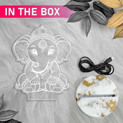 3D Illusion Lord Shree Ganesha Night Lamp with Automatic Color Changing Light Blessing Gift Home, Office, Pooja Room Religious Decoration