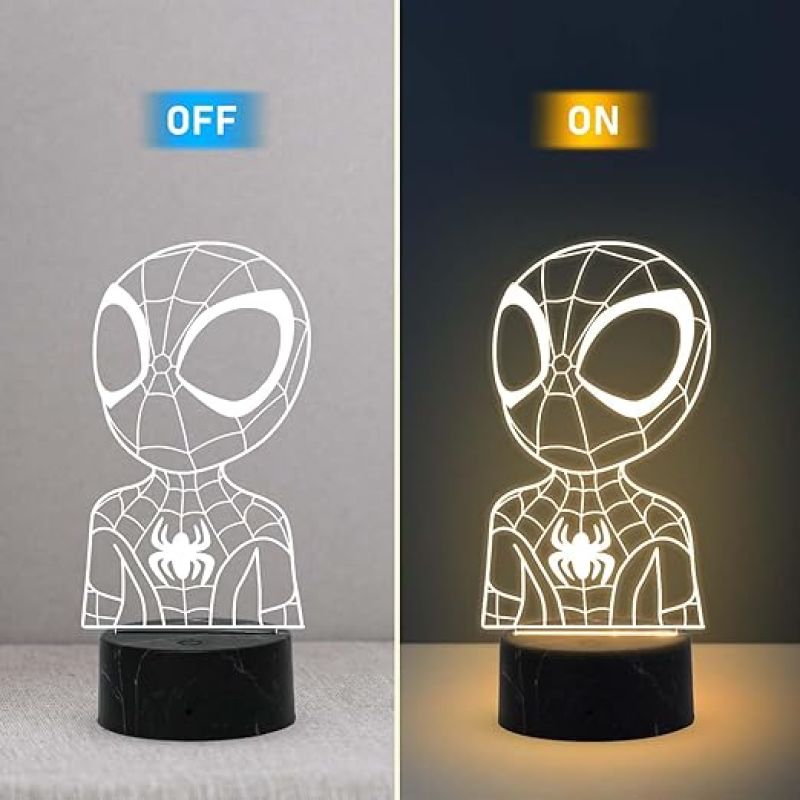 3D Illusion Spiderman Night Lamp with Warm White Light Gift for Avengers Lovers