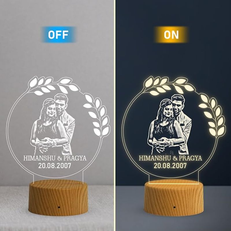Couple Photo night lamp with Warm White Light Customized Photo Name Date Gift For Husband Wife 1st Anniversary
