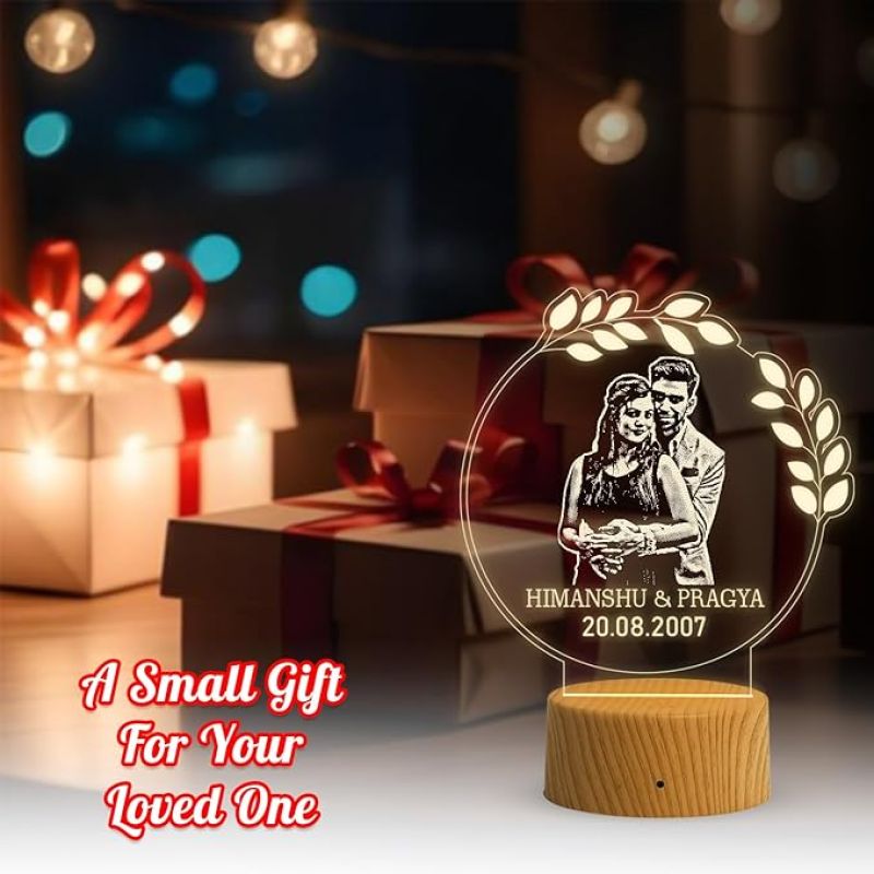 Couple Photo night lamp with Warm White Light Customized Photo Name Date Gift For Husband Wife 1st Anniversary