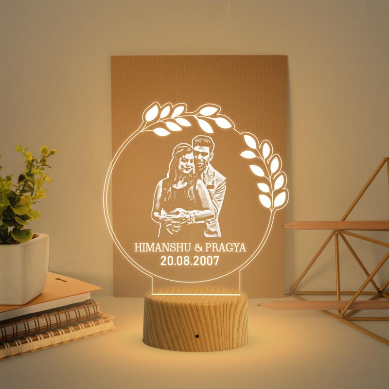 Couple Photo night lamp with Warm White Light Customized Photo Name Date Gift For Husband Wife 1st Anniversary