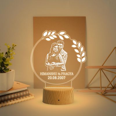 Couple Photo night lamp with Warm White Light Customized Photo Name Date Gift For Husband Wife 1st Anniversary