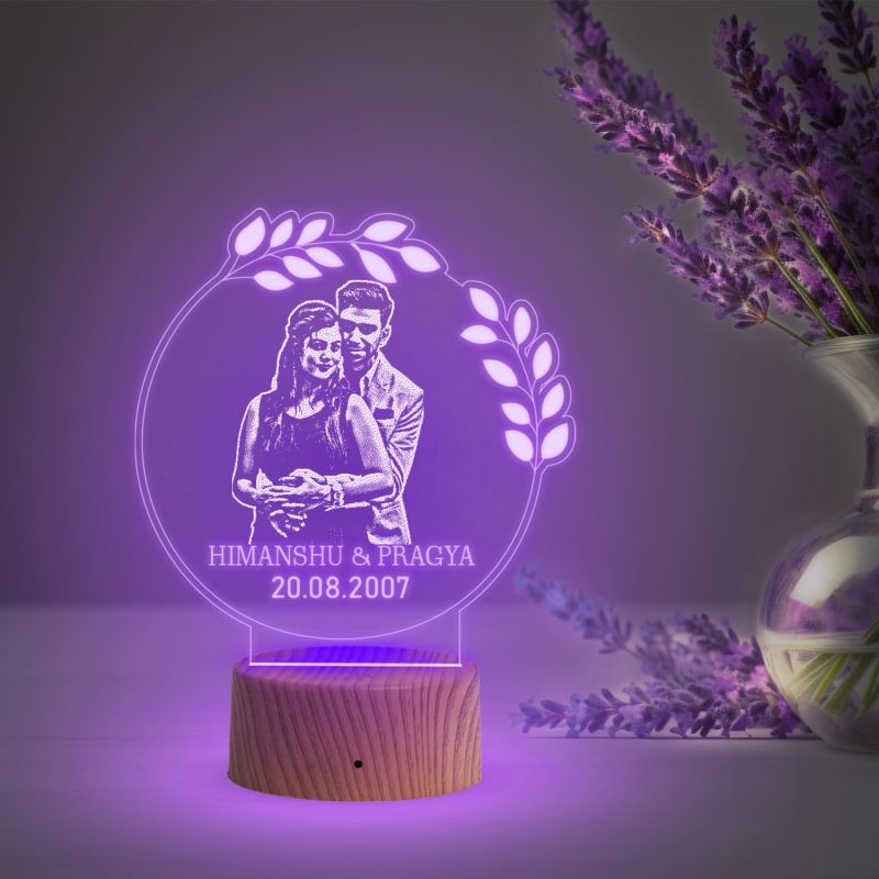Couple Photo night lamp with Automatic Color Changing Light Customized Photo Name Date Gift For Husband Wife 1st Anniversary