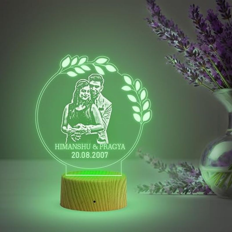 Couple Photo night lamp with Automatic Color Changing Light Customized Photo Name Date Gift For Husband Wife 1st Anniversary