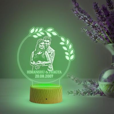 Couple Photo night lamp with Automatic Color Changing Light Customized Photo Name Date Gift For Husband Wife 1st Anniversary