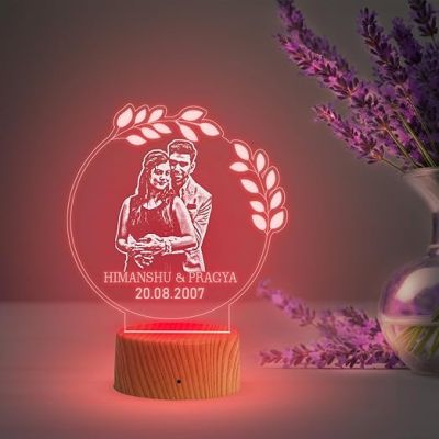 Couple Photo night lamp with Automatic Color Changing Light Customized Photo Name Date Gift For Husband Wife 1st Anniversary