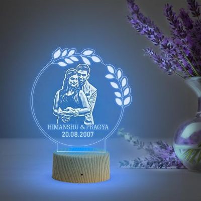 Couple Photo night lamp with Automatic Color Changing Light Customized Photo Name Date Gift For Husband Wife 1st Anniversary