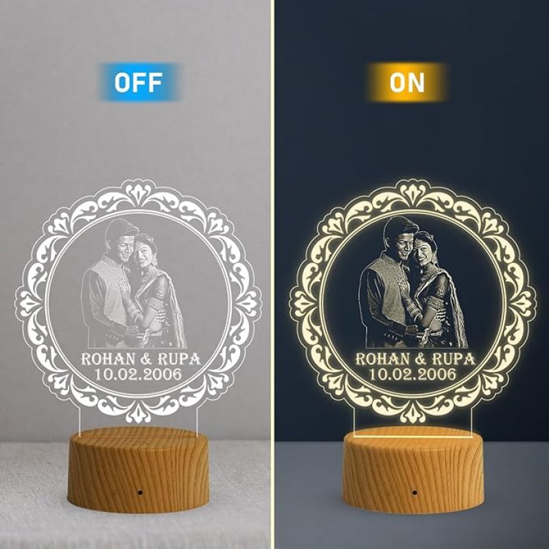 Couple Photo night lamp with Warm White Light Customized Photo Name Date Anniversary Gift for Couples