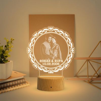 Couple Photo night lamp with Warm White Light Customized Photo Name Date Anniversary Gift for Couples