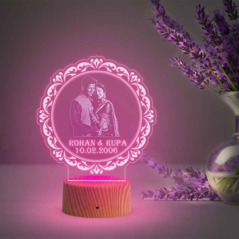 Couple Photo night lamp with Automatic Color Changing Light Customized Photo Name Date Anniversary Gift for Couples