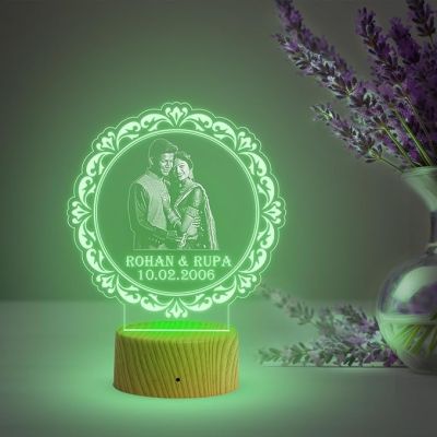 Couple Photo night lamp with Automatic Color Changing Light Customized Photo Name Date Anniversary Gift for Couples
