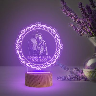 Couple Photo night lamp with Automatic Color Changing Light Customized Photo Name Date Anniversary Gift for Couples
