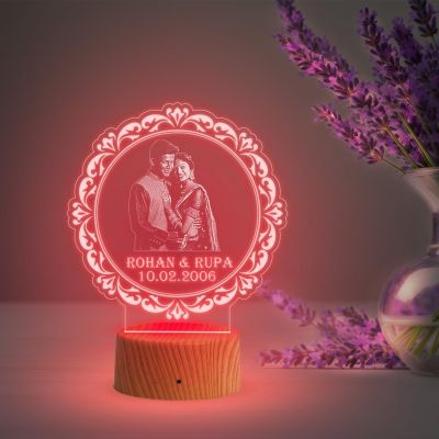 Couple Photo night lamp with Automatic Color Changing Light Customized Photo Name Date Anniversary Gift for Couples