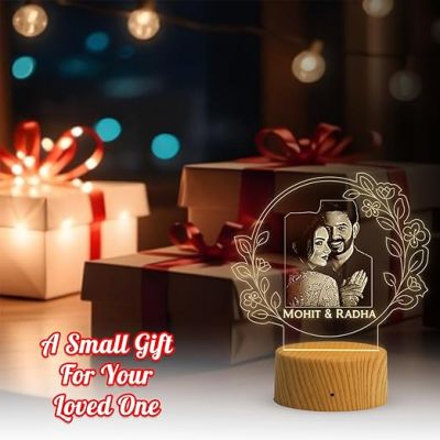 Couple Photo night lamp with Warm White Light Customized Photo Name Anniversary Gift for Wife