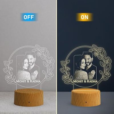 Couple Photo night lamp with Warm White Light Customized Photo Name Anniversary Gift for Wife