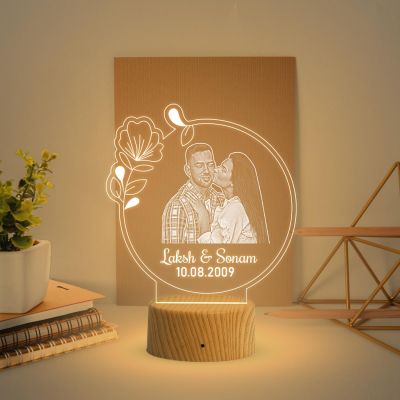 Couple Photo night lamp with Warm White Light Customized Photo Name Date Birthday Gift for Couple