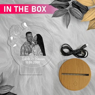 Couple Photo night lamp with Warm White Light Customized Photo Name Date Birthday Gift for Couple