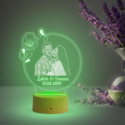 Couple Photo night lamp with Automatic Color Changing Light Customized Photo Name Date Birthday Gift for Couple