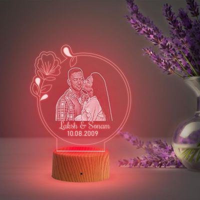 Couple Photo night lamp with Automatic Color Changing Light Customized Photo Name Date Birthday Gift for Couple