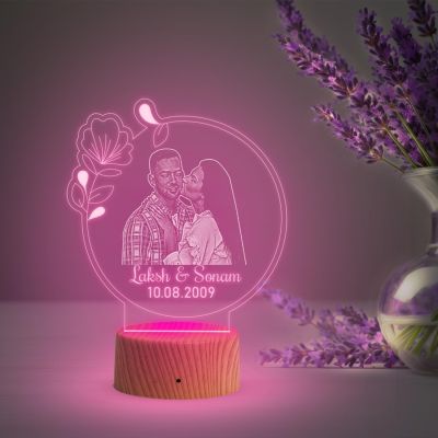 Couple Photo night lamp with Automatic Color Changing Light Customized Photo Name Date Birthday Gift for Couple