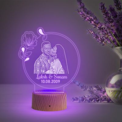 Couple Photo night lamp with Automatic Color Changing Light Customized Photo Name Date Birthday Gift for Couple
