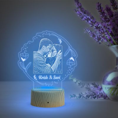Couple Photo night lamp with Warm White Light Customized Photo Name Birthday Gift for Wife  Husband