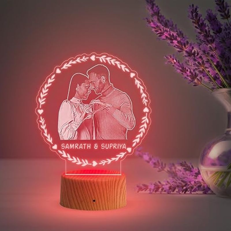 Couple Photo night lamp with Automatic Color Changing Light Customized Photo Name Engagement Gift for Couple