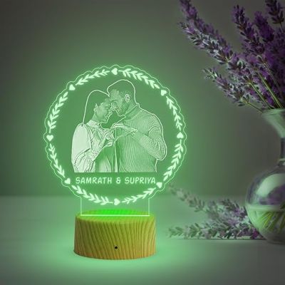 Couple Photo night lamp with Automatic Color Changing Light Customized Photo Name Engagement Gift for Couple