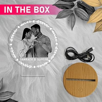 Couple Photo night lamp with Automatic Color Changing Light Customized Photo Name Engagement Gift for Couple