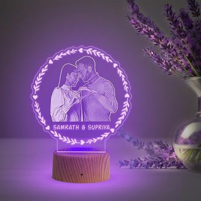 Couple Photo night lamp with Automatic Color Changing Light Customized Photo Name Engagement Gift for Couple