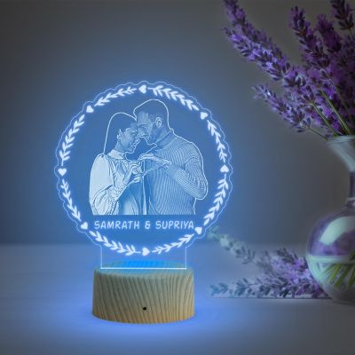 Couple Photo night lamp with Automatic Color Changing Light Customized Photo Name Engagement Gift for Couple