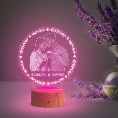 Couple Photo night lamp with Automatic Color Changing Light Customized Photo Name Engagement Gift for Couple