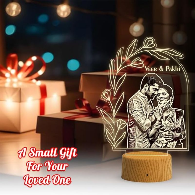 Couple Photo Night Lamp with Warm White Light Customized Photo Name Gift for Bhaiya Bhabhi