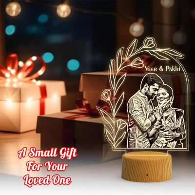 Couple Photo Night Lamp with Warm White Light Customized Photo Name Gift for Bhaiya Bhabhi